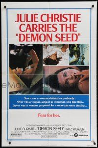 7p234 DEMON SEED style B 1sh '77 Julie Christie is profanely violated by a demonic machine!