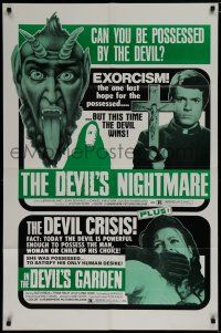 7p238 DEVIL'S NIGHTMARE/IN THE DEVIL'S GARDEN 1sh '72 wacky satanic horror double-feature!