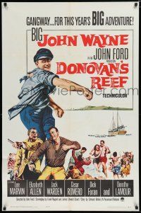 7p246 DONOVAN'S REEF 1sh '63 John Ford, great art of punching sailor John Wayne & Lee Marvin!