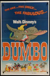 7p260 DUMBO 1sh R76 colorful art from Walt Disney circus elephant classic!