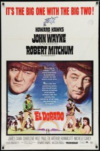 7p265 EL DORADO 1sh '66 John Wayne, Robert Mitchum, Howard Hawks, big one with the big two!