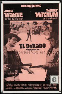 7p266 EL DORADO 1sh R70s John Wayne as gunfighter, Robert Mitchum as sheriff, Howard Hawks!