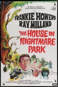 7p389 HOUSE IN NIGHTMARE PARK English 1sh '73 Frankie Howerd, Ray Milland, cool wacky horror art!