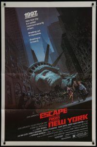 7p275 ESCAPE FROM NEW YORK studio 1sh '81 Carpenter, art of decapitated Lady Liberty by Jackson!