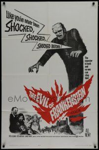 7p276 EVIL OF FRANKENSTEIN 1sh '64 Peter Cushing, Hammer, he's back and no one can stop him!