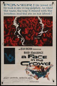7p283 FACE IN THE CROWD 1sh '57 Andy Griffith took it raw like his bourbon & his sin, Elia Kazan