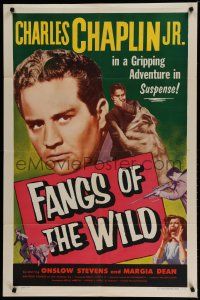7p285 FANGS OF THE WILD 1sh '54 great image of Shep the Wonder Dog tearing into his foe!
