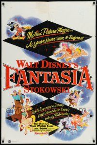 7p286 FANTASIA 1sh R56 great image of Mickey Mouse & others, Disney musical cartoon classic!