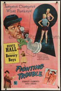 7p296 FIGHTING TROUBLE 1sh '56 Huntz Hall & the Bowery Boys, jeepers creepers what peekers!