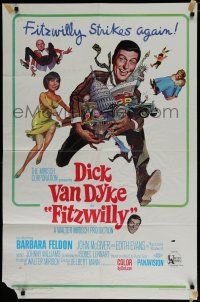 7p298 FITZWILLY 1sh '68 great comic art of Dick Van Dyke & sexy Barbara Feldon!