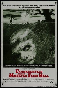 7p314 FRANKENSTEIN & THE MONSTER FROM HELL 1sh '74 your blood will run cold when he rises!
