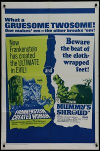 7p316 FRANKENSTEIN CREATED WOMAN/MUMMY'S SHROUD 1sh '67 Hammer horror gruesome twosome!