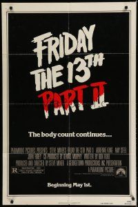 7p318 FRIDAY THE 13th PART II teaser 1sh '81 slasher horror sequel, body count continues!