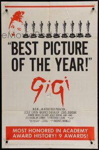 7p331 GIGI 1sh '58 art of winking Leslie Caron, Best Director & Best Picture winner!