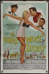 7p332 GIRL MOST LIKELY 1sh '57 sexiest full-length art of Jane Powell in skimpy polka dot outfit!