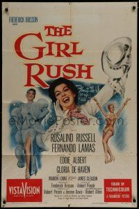 7p333 GIRL RUSH 1sh '55 artwork of sexy showgirl Rosalind Russell in Las Vegas!