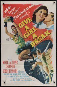 7p335 GIVE A GIRL A BREAK 1sh '53 great image of Marge & Gower Champion dancing, Debbie Reynolds!