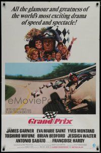 7p345 GRAND PRIX 1sh '67 Formula One race car driver James Garner, art by Terpning!