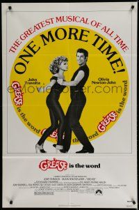 7p346 GREASE 1sh R80 close up of John Travolta & Olivia Newton-John in a most classic musical!