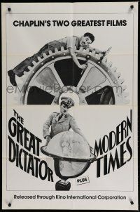 7p347 GREAT DICTATOR/MODERN TIMES 1sh '80s Charlie Chaplin double-feature, cool classic images!