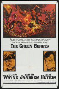 7p351 GREEN BERETS 1sh '68 John Wayne, David Janssen, Jim Hutton, cool Vietnam War art!