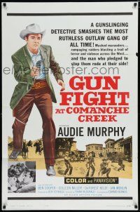 7p356 GUN FIGHT AT COMANCHE CREEK 1sh '63 full-length cowboy Audie Murphy with pistol drawn!