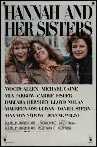 7p363 HANNAH & HER SISTERS 1sh '86 Woody Allen, Mia Farrow, Carrie Fisher, Barbara Hershey!