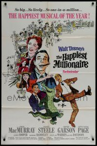 7p365 HAPPIEST MILLIONAIRE style B 1sh '68 Disney, art of Tommy Steele laughing & dancing!
