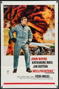 7p375 HELLFIGHTERS 1sh '68 John Wayne as fireman Red Adair, Katharine Ross, art of blazing inferno
