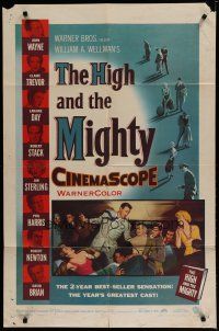7p377 HIGH & THE MIGHTY 1sh '54 John Wayne, Claire Trevor, directed by William Wellman!