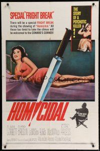 7p383 HOMICIDAL 1sh '61 William Castle's frightening story of a psychotic female killer!