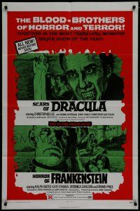 7p386 HORROR OF FRANKENSTEIN/SCARS OF DRACULA 1sh '71 with the blood-brothers of horror & terror!