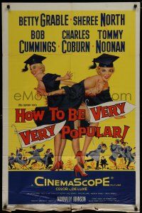 7p394 HOW TO BE VERY, VERY POPULAR 1sh '55 art of sexy students Betty Grable & Sheree North!