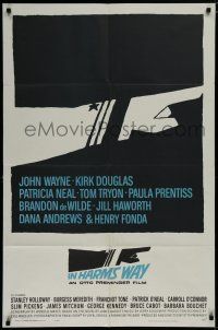 7p404 IN HARM'S WAY 1sh '65 Otto Preminger, classic Saul Bass pointing hand artwork!