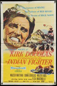 7p411 INDIAN FIGHTER 1sh '55 the vastness of SHANE! violence of RED RIVER! drama of HIGH NOON!