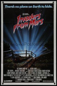 7p418 INVADERS FROM MARS PG rated 1sh '86 Tobe Hooper, art by Rider, no place on Earth to hide!