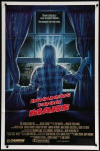 7p419 INVADERS FROM MARS R-rated 1sh '86 Tobe Hooper, art by Mahon, he knows they're here!