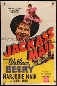 7p427 JACKASS MAIL 1sh '42 goofy Wallace Beery & Marjorie Main in showgirl outfit!