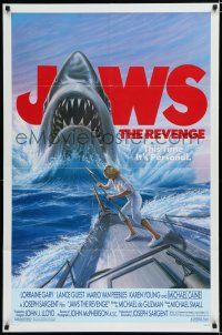 7p432 JAWS: THE REVENGE 1sh '87 art of the Great White Shark, this time it's personal!