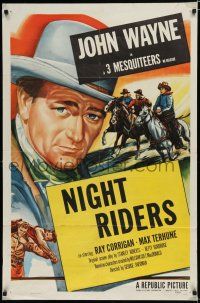 7p437 JOHN WAYNE stock 1sh 1953 great image of The Duke, Night Riders!