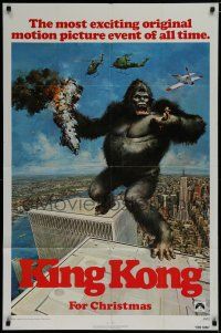 7p451 KING KONG teaser 1sh '76 John Berkey art of BIG Ape on the Twin Towers!
