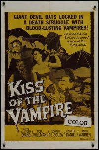 7p455 KISS OF THE VAMPIRE military 1sh '63 Hammer, cool art of devil bats attacking by Joseph Smith