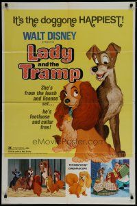 7p457 LADY & THE TRAMP 1sh R72 Walt Disney romantic canine dog classic cartoon!