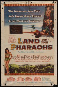 7p463 LAND OF THE PHARAOHS 1sh '55 sexy Egyptian Joan Collins, Howard Hawks!