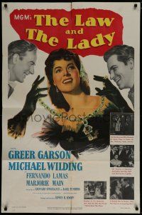 7p470 LAW & THE LADY 1sh '51 great full-length sexiest artwork of Greer Garson in all black gown!