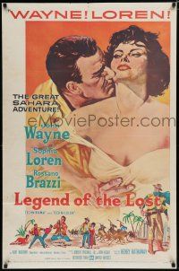 7p478 LEGEND OF THE LOST 1sh '57 art of John Wayne & sexy Sophia Loren, Sahara adventure!