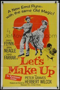 7p481 LET'S MAKE UP 1sh '56 great image of Errol Flynn dancing with Anna Neagle!