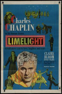 7p484 LIMELIGHT 1sh '52 many images of aging Charlie Chaplin & pretty young Claire Bloom!