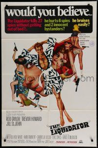 7p487 LIQUIDATOR 1sh '66 artwork of Rod Taylor & sexy spy babes by Bob Peak!