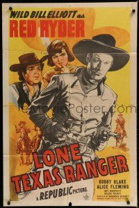 7p493 LONE TEXAS RANGER 1sh '45 Wild Bill Elliott as Red Ryder, Native American Bobby Blake!